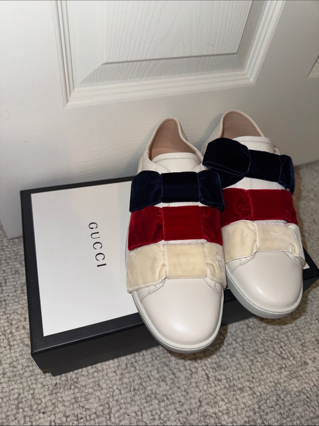 Gucci Ace Leather & Velvet Bow Slip-On Sneaker